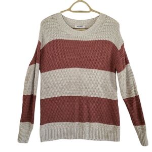 Old Navy Tunic Length Sweater Small Pink Cream Striped Waffle Knit Cozy Boho
